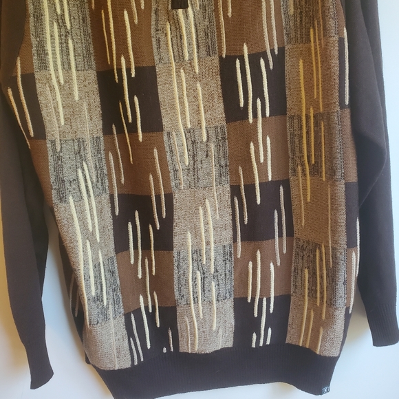 STACEY ADAMS MEN'S VINTAGE SWEATER BROWN/BEIGE QUARTER ZIP FRONT SIZE XXL - Picture 5 of 10